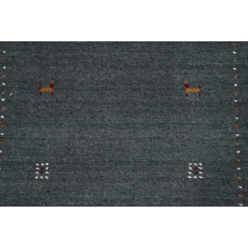 Hand Knotted Oriental 100% Wool Carpet Tribal Animal Pictorial Greys & Charcoal Gabbeh Area Rug - 6' 0'' X 2' 8''