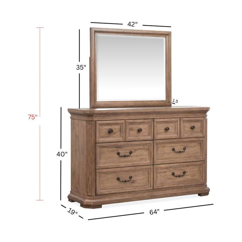 Magnussen Home Adler Court Florentine Walnut Drawer Dresser With Landscape Mirror