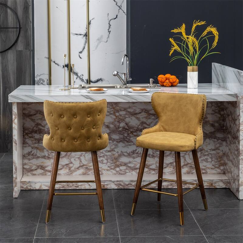 Modern Faux Leather Tufted Nailhead Trim Counter Stool (Set of 2)