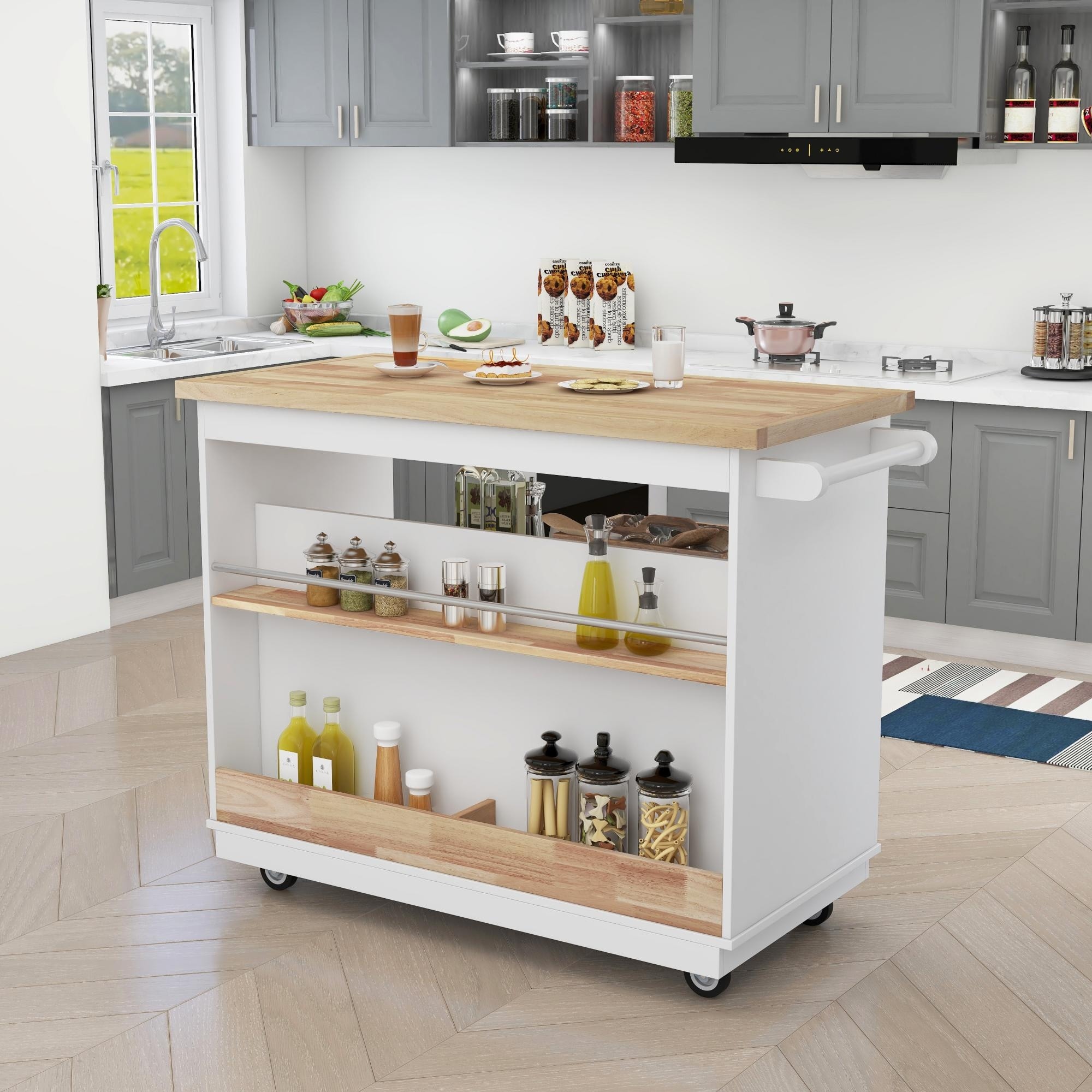 Mieres Mobile Kitchen Island with 2 Drawers, Rolling Kitchen ...
