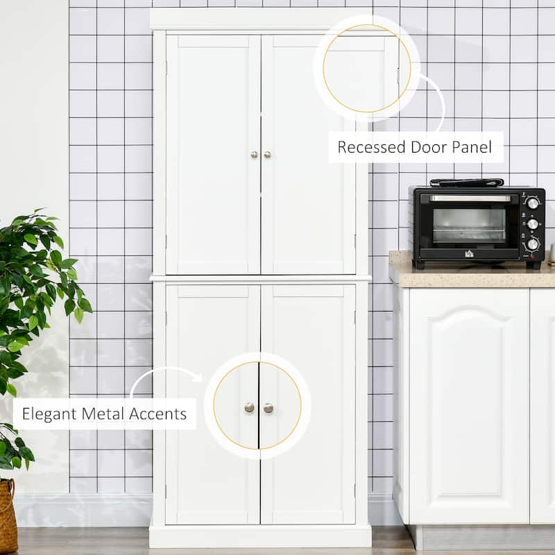 HOMCOM Freestanding Modern 4 Door Kitchen Pantry, Storage Cabinet Organizer with 6-Tier Shelves, and 4 Adjustable Shelves