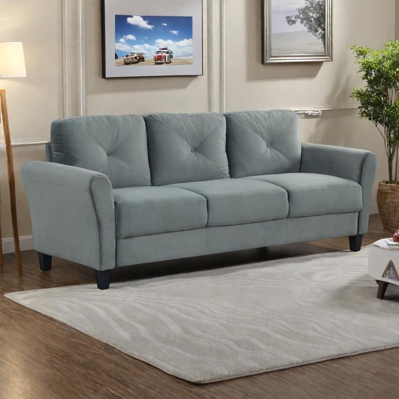 Velvet 3-Seater Sectional Sofa with Memory Foam Cushions - Gray