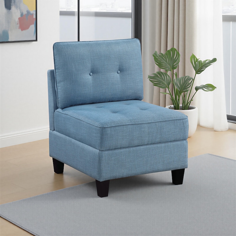 Dorian 26" Textured Fabric Armless Chair - Storage, Button-Tufted