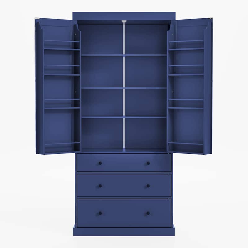 8 Door Shelves Farmhouse Kitchen Pantry, Freestanding Tall Cupboard Storage Cabinet with Adjustable Shelves