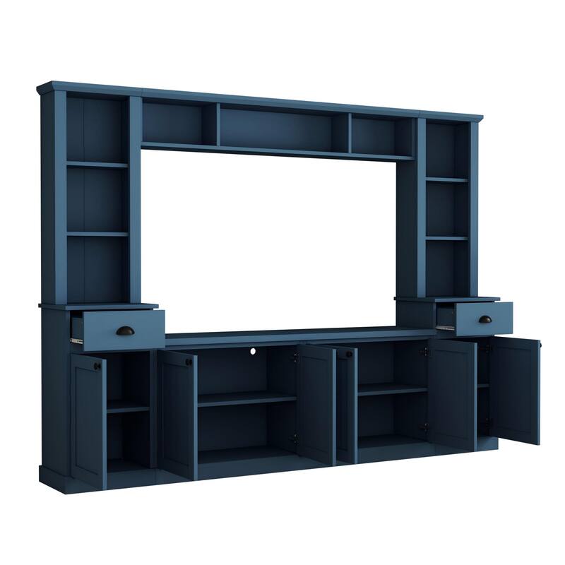 Modern Entertainment Wall Unit with Bridge, TV Stand for Up to 75" TVs, Large Media Console with Adjustable Shelves