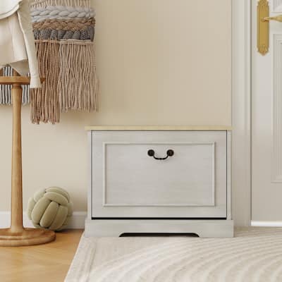 17.71 in. H x 23.62 in. W Antique White Shoe Cabinet with 1 Flip Drawer and Adjustable Shelf