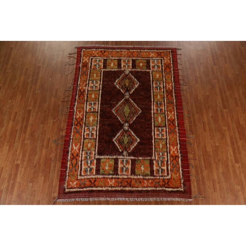 Hand Knotted Oriental 100% Wool Carpet Modern Tribal Red Moroccan Area Rug - 10' 0'' X 6' 9''