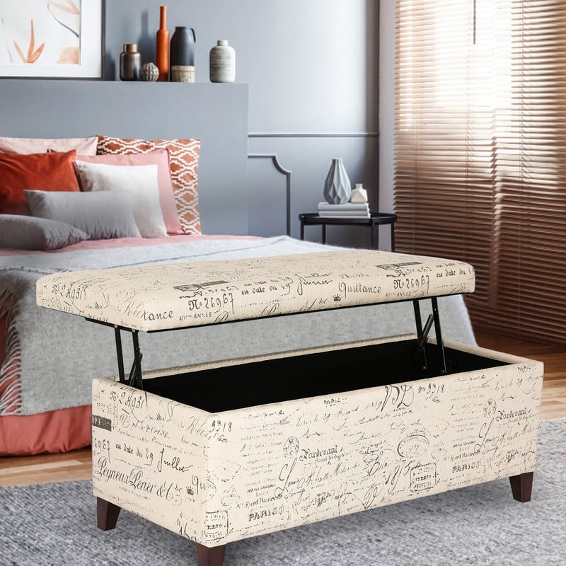 Adeco Rectangle Storage Ottoman Tufted Bench Footstool Lift Top