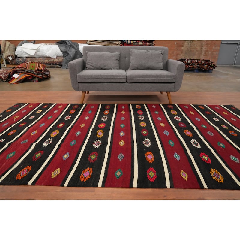 Hand Woven Oriental 100% Wool Carpet Southwestern Tribal Red Kilim Area Rug - 10' 6'' X 5' 10''