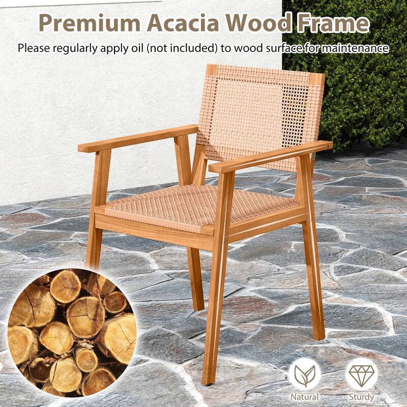 Gymax 5PCS Acacia Wood Dining Set Outdoor Table & Rattan Chairs for