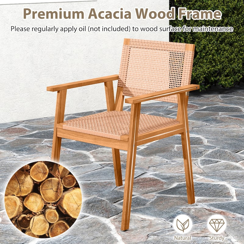 Gymax Acacia Wood Outdoor Dining Chairs Set of 2 w/Backrests &