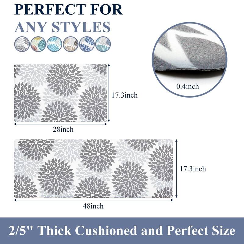 Anti Fatigue Kitchen Rug Sets 2 Piece Non Slip Kitchen Mats - 17.3"x48"+17.3"x28"-0.4"Th