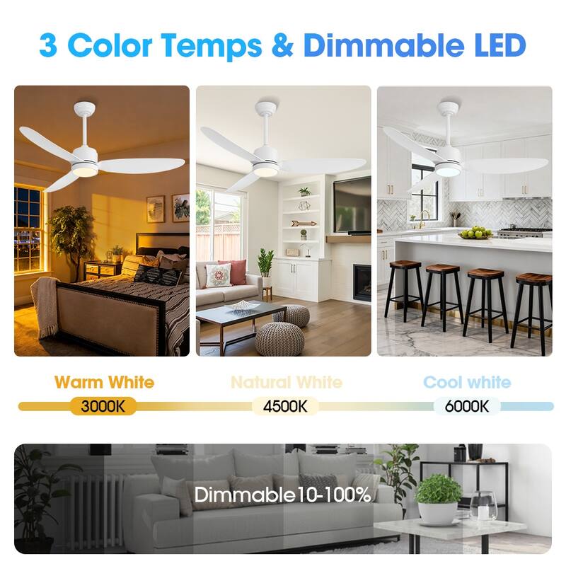 MLiAN 42 in 3 ABS Blades Indoor and Outdoor Ceiling Fan with Integrated LED and Remote Downrod