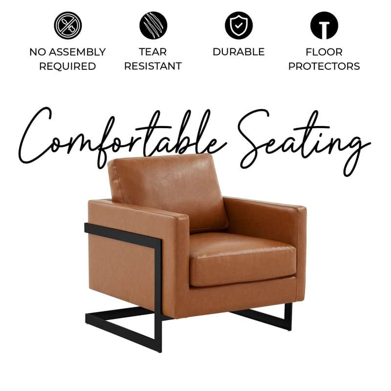 Lincoln Upholstered Leather Single-Seater Sofa Fabric Accent Chair in Black Steel Frame with Seat and Back Cushion Chair - 35"