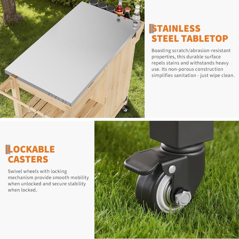 Outdoor Grill Cart with Storage Cabinet and Stainless Steel Worktop
