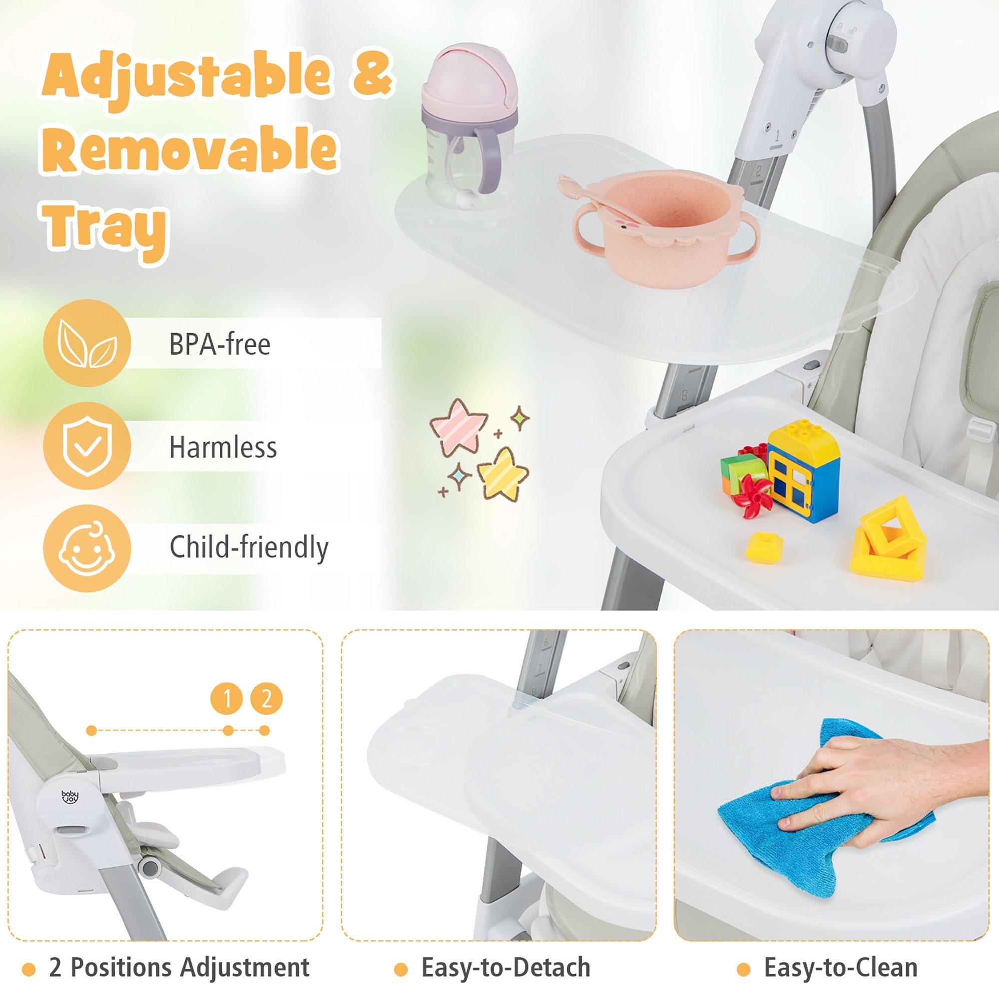 Babyjoy 3 in 1 Baby Swing High Chair with 8 Adjustable Heights