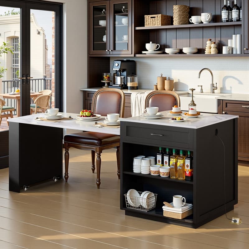 Betsy Kitchen Island with Extendable Dining Table for 4-6 Person