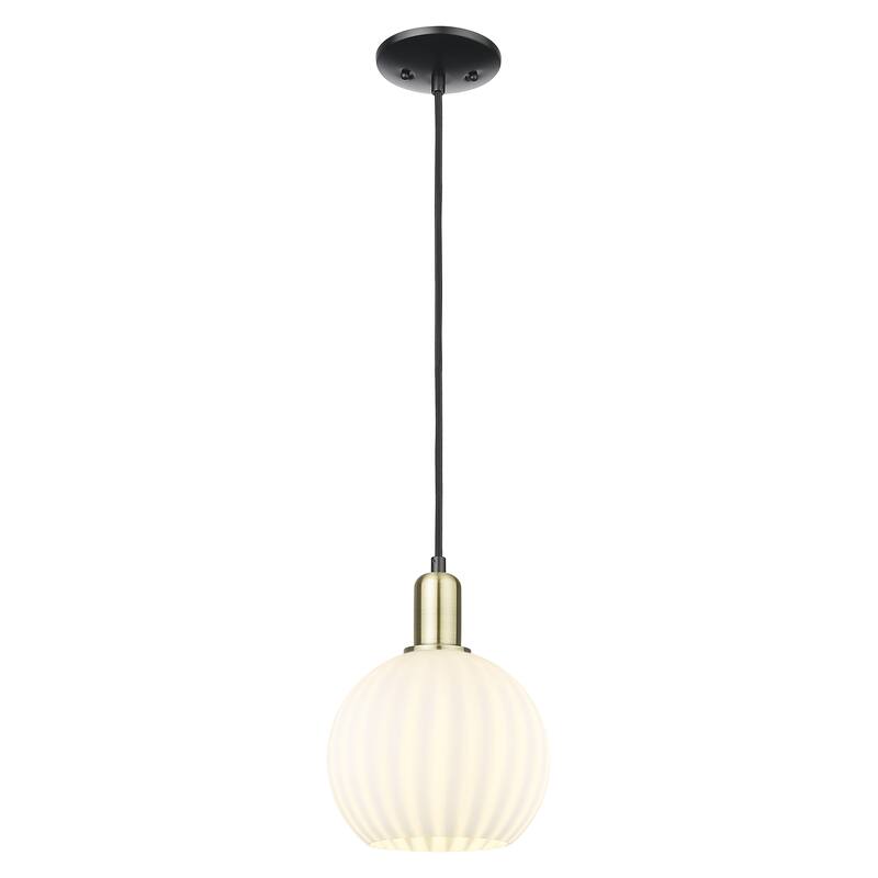 Innovations Lighting Endless Possibilities Arcadia - White Venetian - 1 Light 8" Cord Hung Mini Pendant - Black Antique Brass
