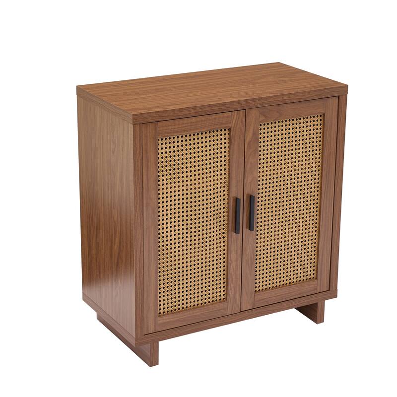 Mid-Century Modern Rattan Sideboard Storage Accent Cabinet with 2 Door