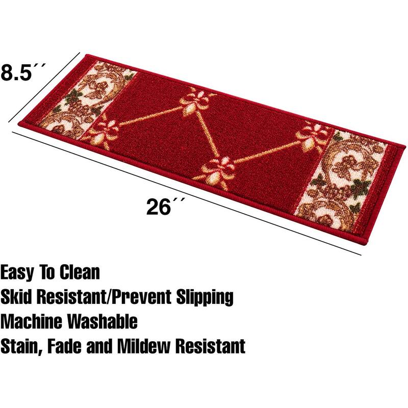 Stair Treads Fleur De Lis Floral Design Non Slip Backing, 8.5''X26''