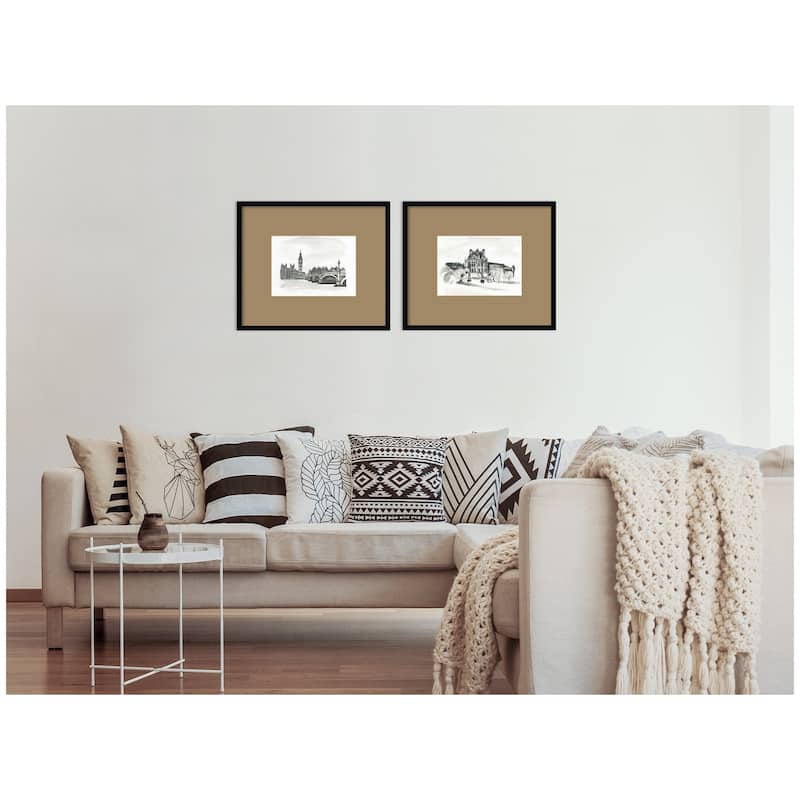 Kate and Laurel Vintage Postcard London & Paris 2 Piece Framed Wall Art Print Set by Teju Reval Brown Mat