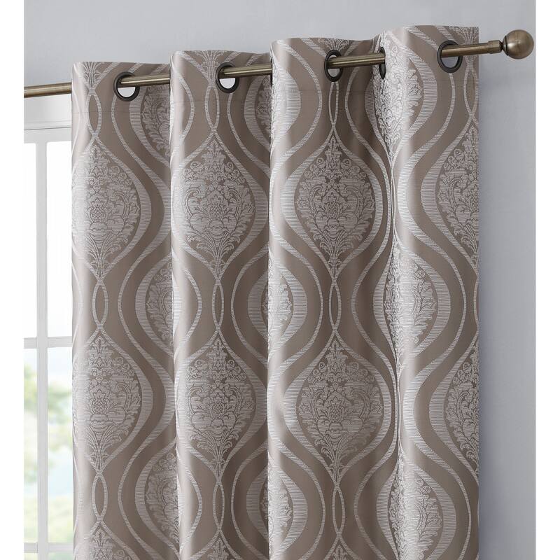 HLC.me Montero Damask 100% Full Complete Blackout Heavy Insulated Energy Savings Grommet Curtain Panels, 2 Panels