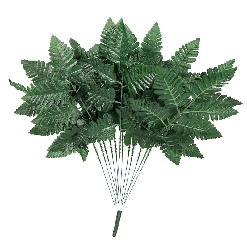 Set of 4 Artificial Leather Fern Leaf Stem Plant Greenery Foliage Bush 18in - 18" L x 9" W x 0.5" DP