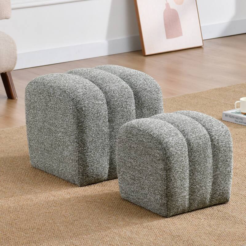 Modern 2-in-1 Nesting Upholstered Vanity Stool Ottoman Footrest Shoe Bench Set - Set of 2 - Green