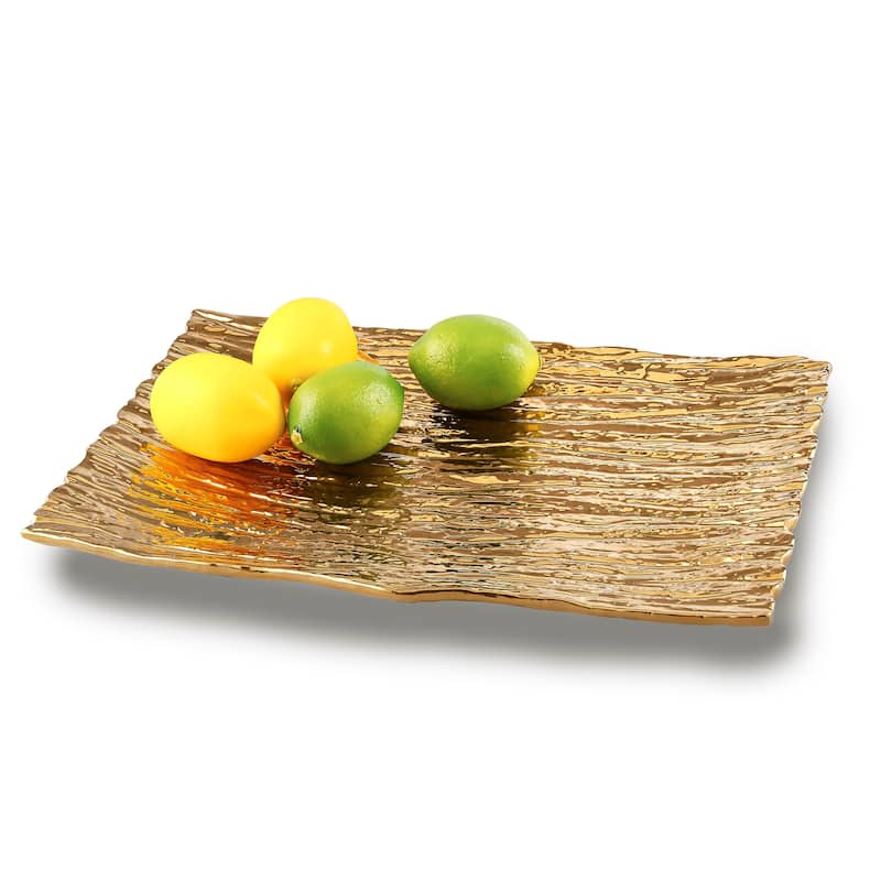 Botanic Collection Titanium Porcelain Tree Bark Tray 15.5 x 8.75" Gold