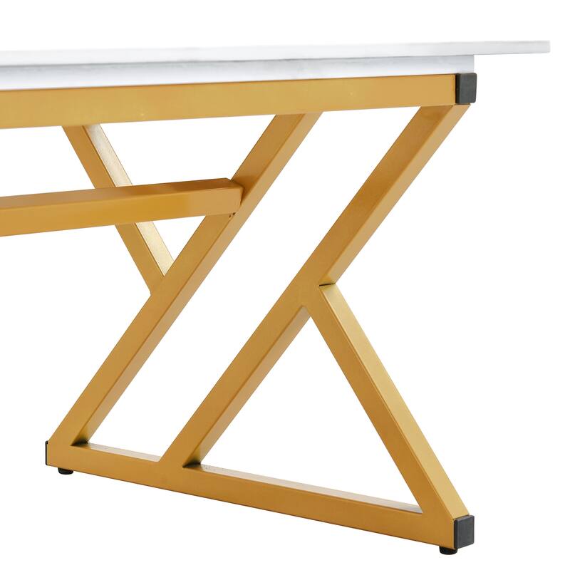 47" Modern Rectangular Coffee Table with Sintered Stone Tabletop and X-shaped Metal Legs