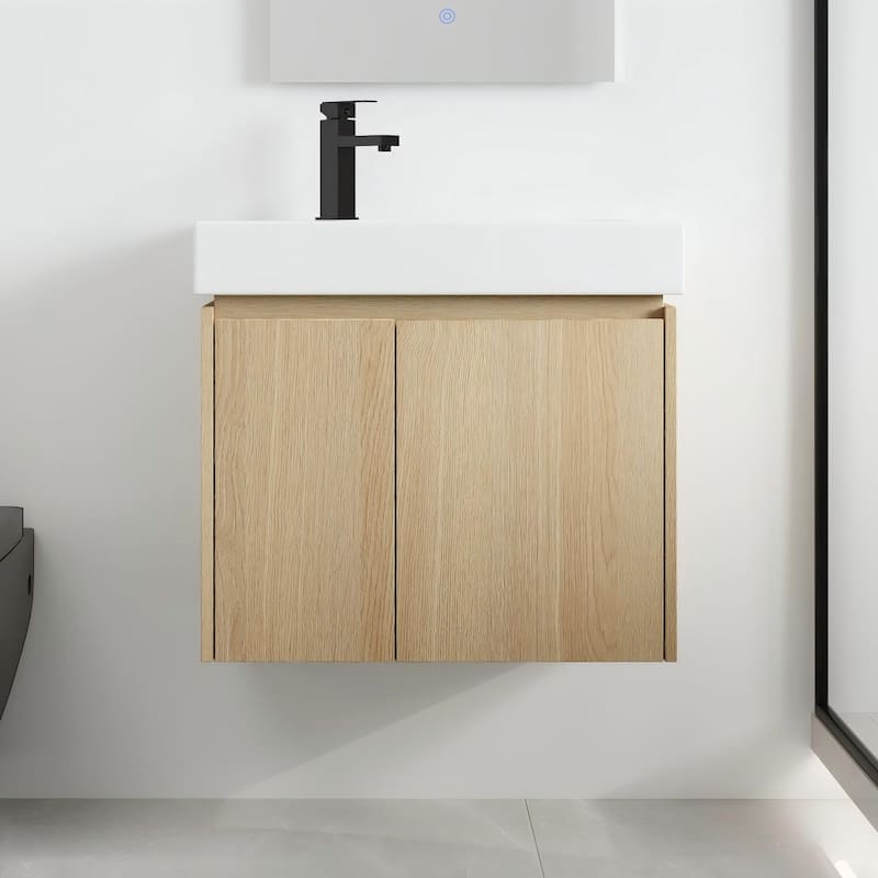 Malwee 24" Floating Bathroom Vanity,Wall Mounted Bathroom Vanity with Ceramic Sink and Soft Close Door - 23.6"×14.4"×21.3"