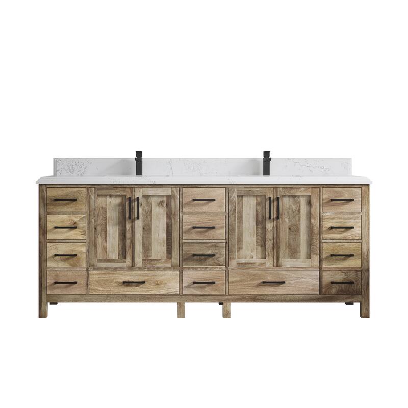 Willow Collections 84 in. W x 22 in. D Malibu Mango Double Sink Bathroom Vanity with Countertop - 1.5" Empira White - Natural Mango