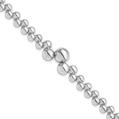 925 Sterling Silver Beaded Bracelet, 7" w/1.5in Extender