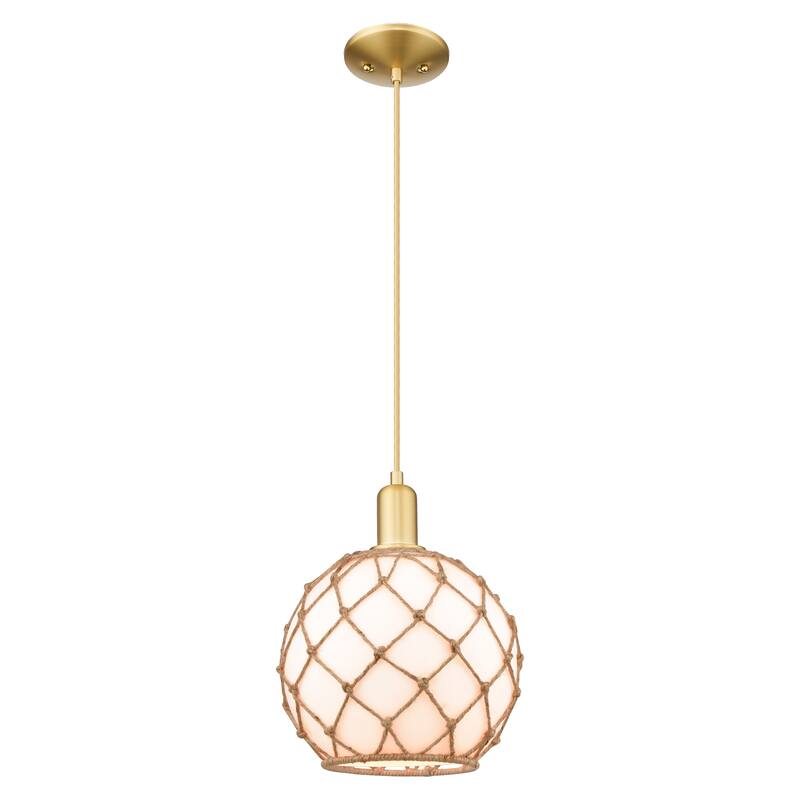 Innovations Lighting Endless Possibilities Arcadia - Farmhouse Rope - 1 Light 10" Cord Hung Mini Pendant - White Glass with Brown Rope/Satin Gold