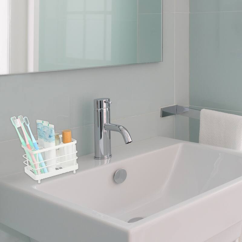 304 Stainless Steel Toothbrush Holder, Toothpaste Holder Stand, Bathroom Kitchen Accessories Organizer - White - White