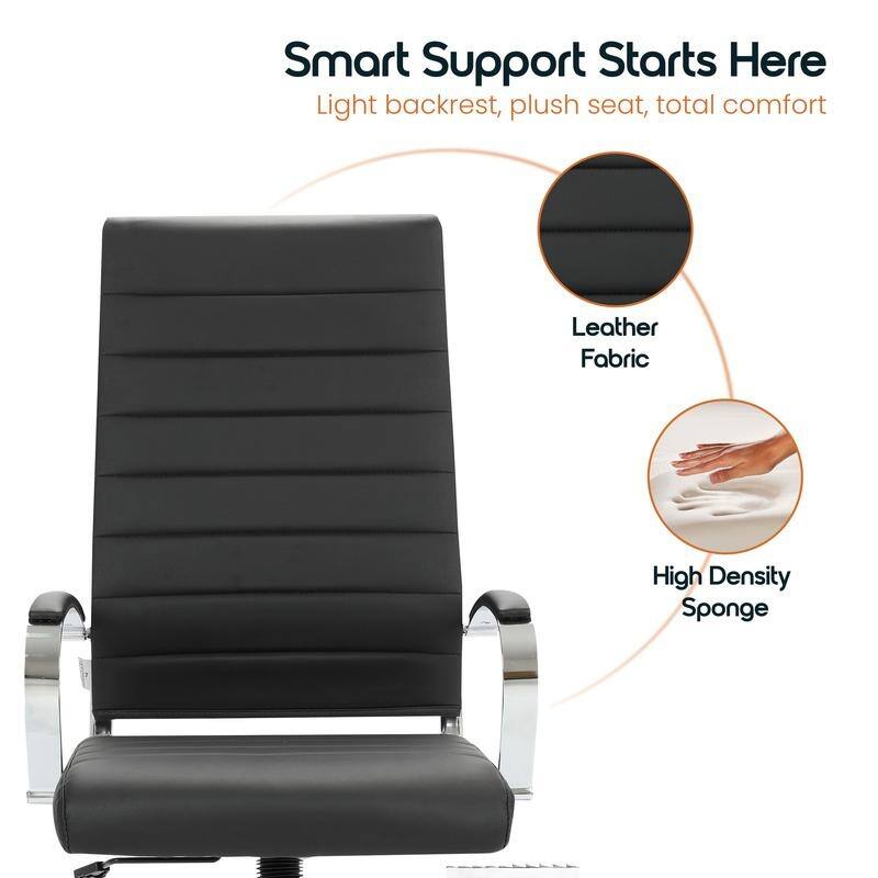 Benmar High-Back Leather Office Desk Chair in Stainless Steel Frame Adjustable Height Tilt Lock 360 Swivel Ergonomic Chair