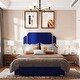 preview thumbnail 3 of 5, Queen Bed Frame with Velvet Headboard, Gold Trim, Storage Drawers, Gold+Blue