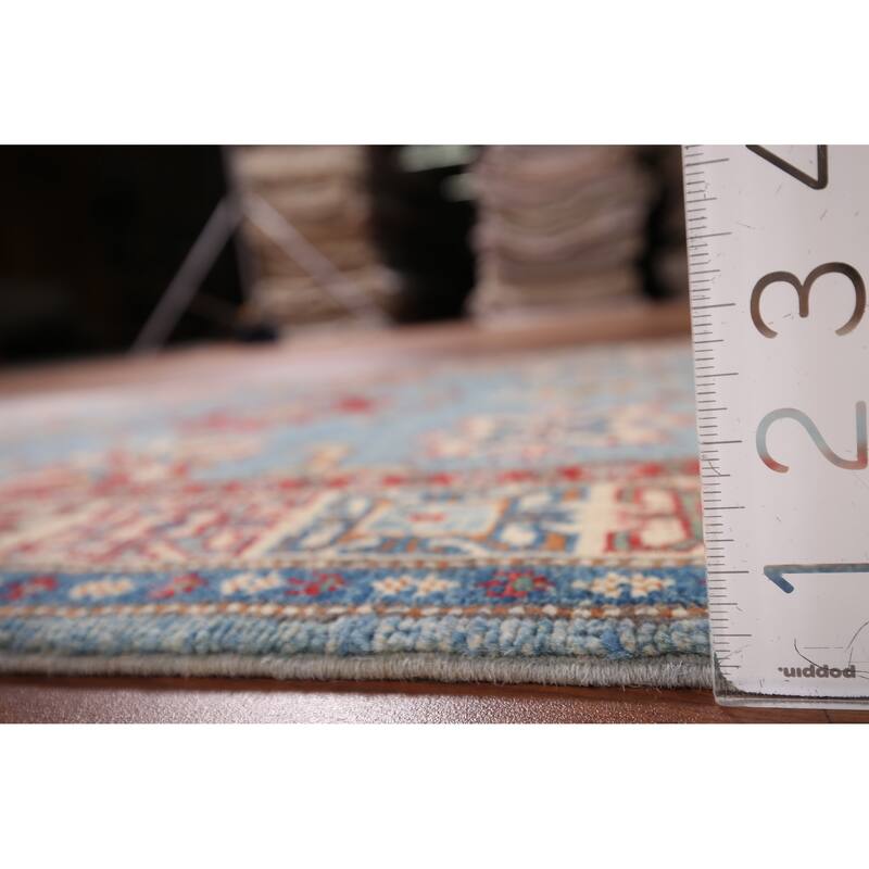 Light Blue Geometric Kazak Accent Rug Hand-Knotted Wool Carpet - 2'11" x 4'11"