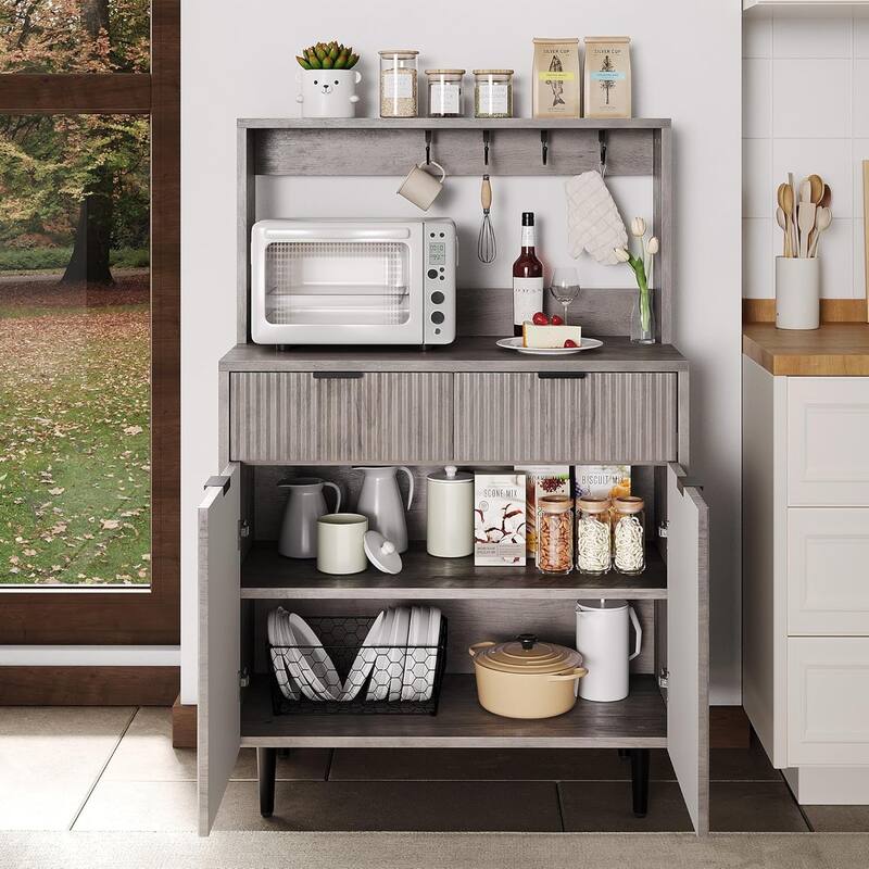 2-Door Sideboard Buffet Cabinet with 2 Drawers, Wood Storage Cabinet for Kitchen
