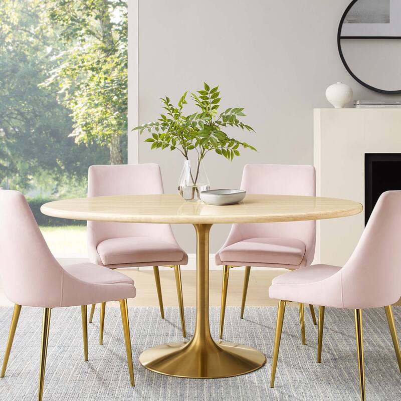 Lippa 60" Oval Artificial Travertine Dining Table