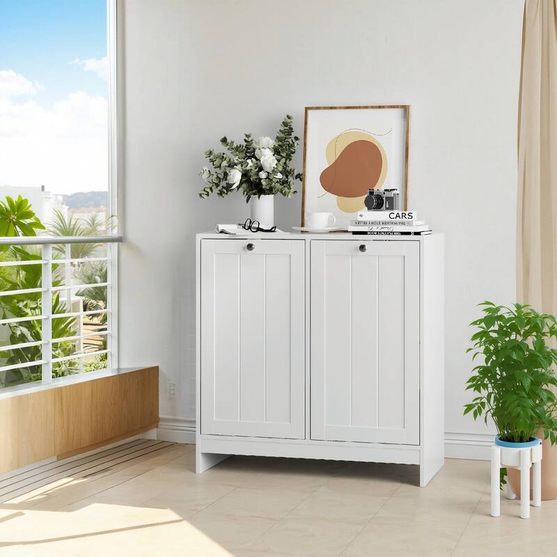 Tilted Laundry Hamper with Removable Basket, Hidden Storage Cabinet