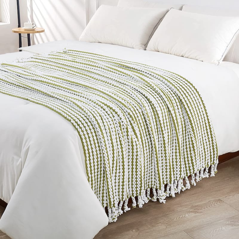 Home Soft Things Chain Tweed Throw Decorative Blanket with Tassels