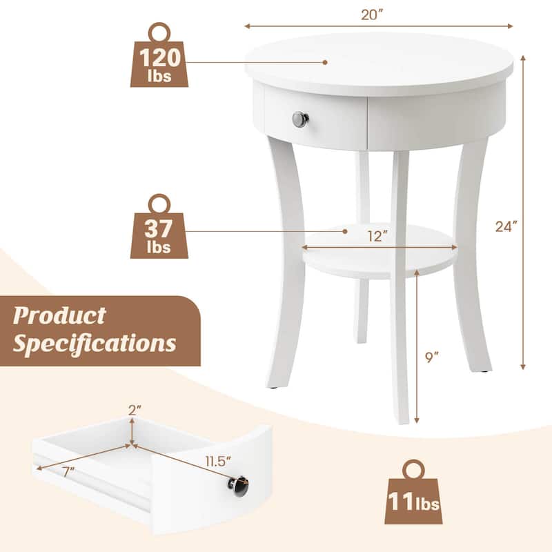 Costway 2 PCS 2-tier Side End Sofa Table Round Nightstand Bedroom - See Details