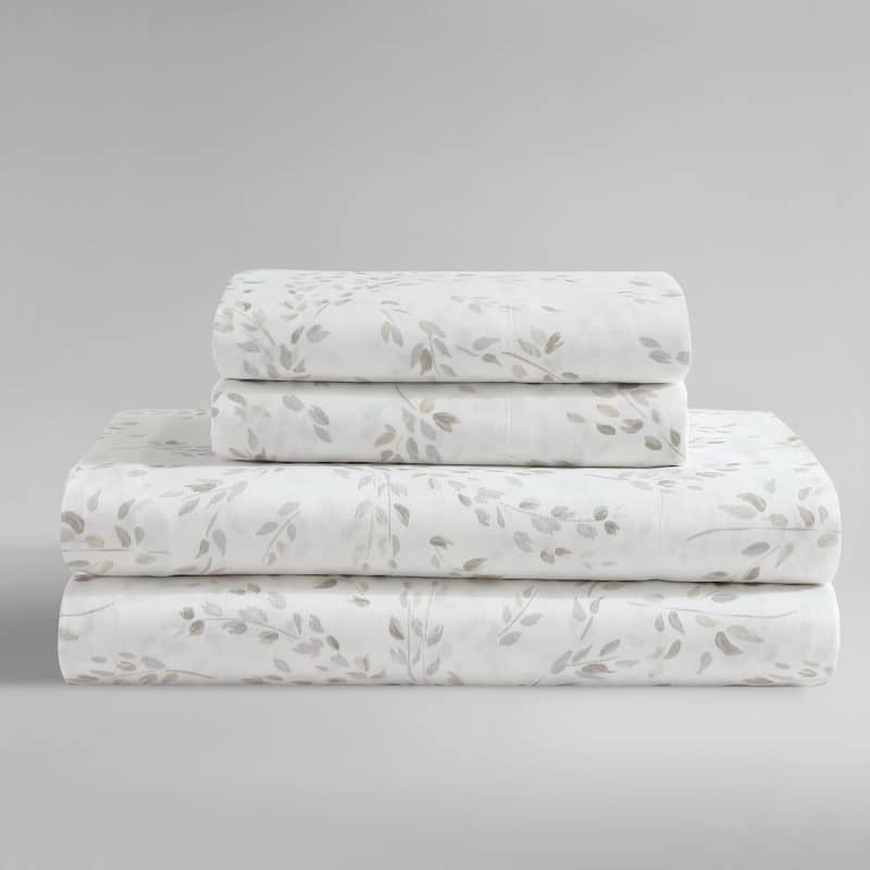 Calvin Klein Printed Cotton Sateen Sheet Sets - Queen - Airy Botanical Beige