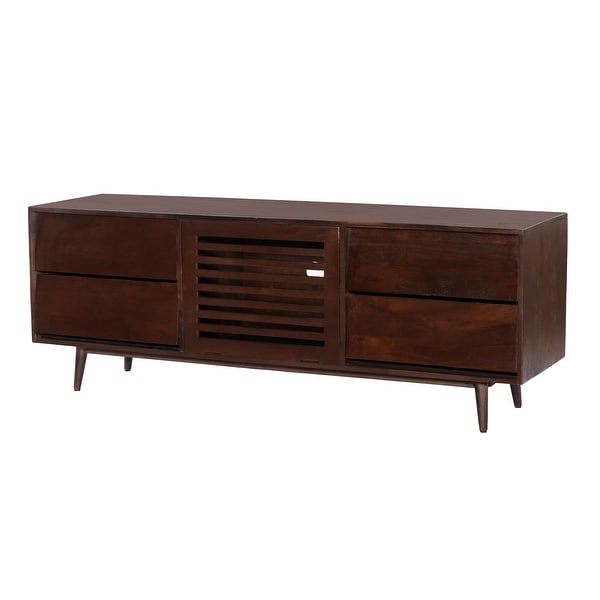 TV Cabinet with 4 Drawers and Wooden Frame, Walnut Brown