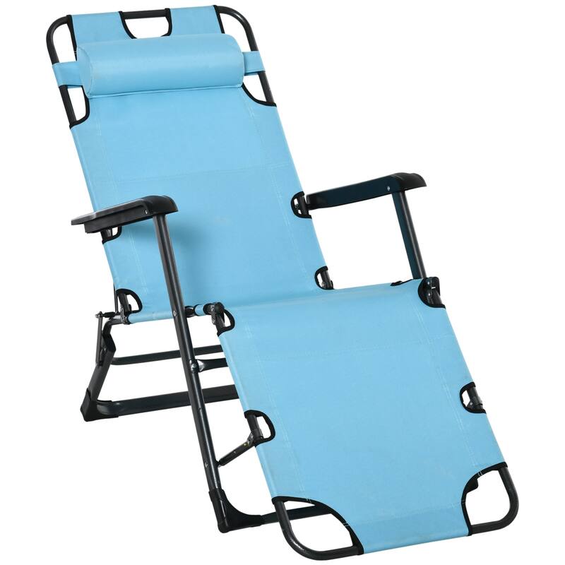 Convertible Outdoor Folding Chaise Lounger with Adjustable Backrest, Pillow and Pocket for Patio Beach Lawn