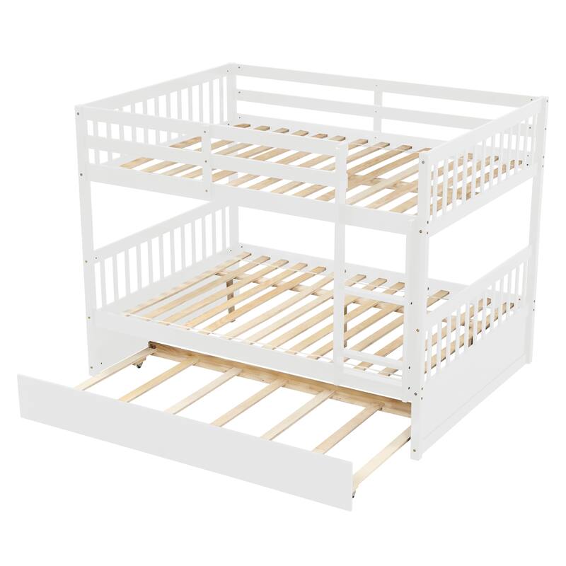 Twin/Full Size Bunk Bed with Trundle, Convertible to 2 Platform Bed