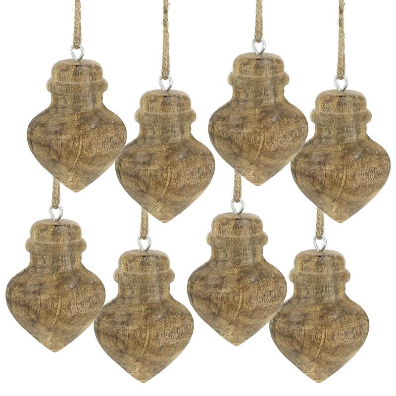 D3.1x3.5" Wooden Hanging Ornaments, Hanging Home Decor Accents for Christmas Tree, Holiday Display, Set of 8 - Brown