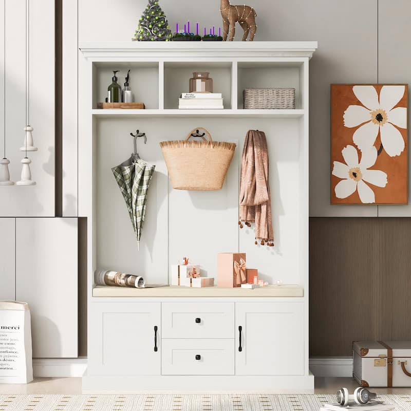47.24'' W Hall Tree with 3 Hooks - White