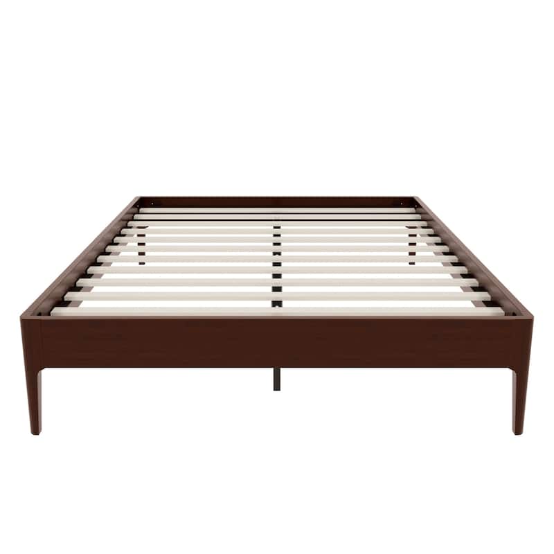 GDFStudio - Mid-Century Solid Bamboo Platform Bed Frame with Velcro Slat Metal Support & Noise-Free Pad, No Box Spring Needed